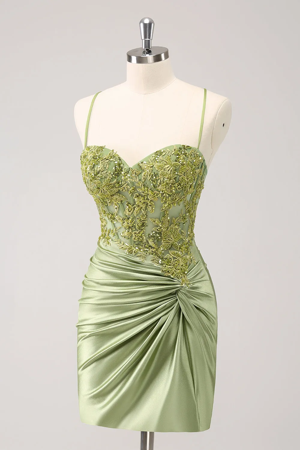 Sparkly Army Green Lace-Up Back Appliques Pleated Homecoming Dress sold by Zapaka product image thumbnail 3