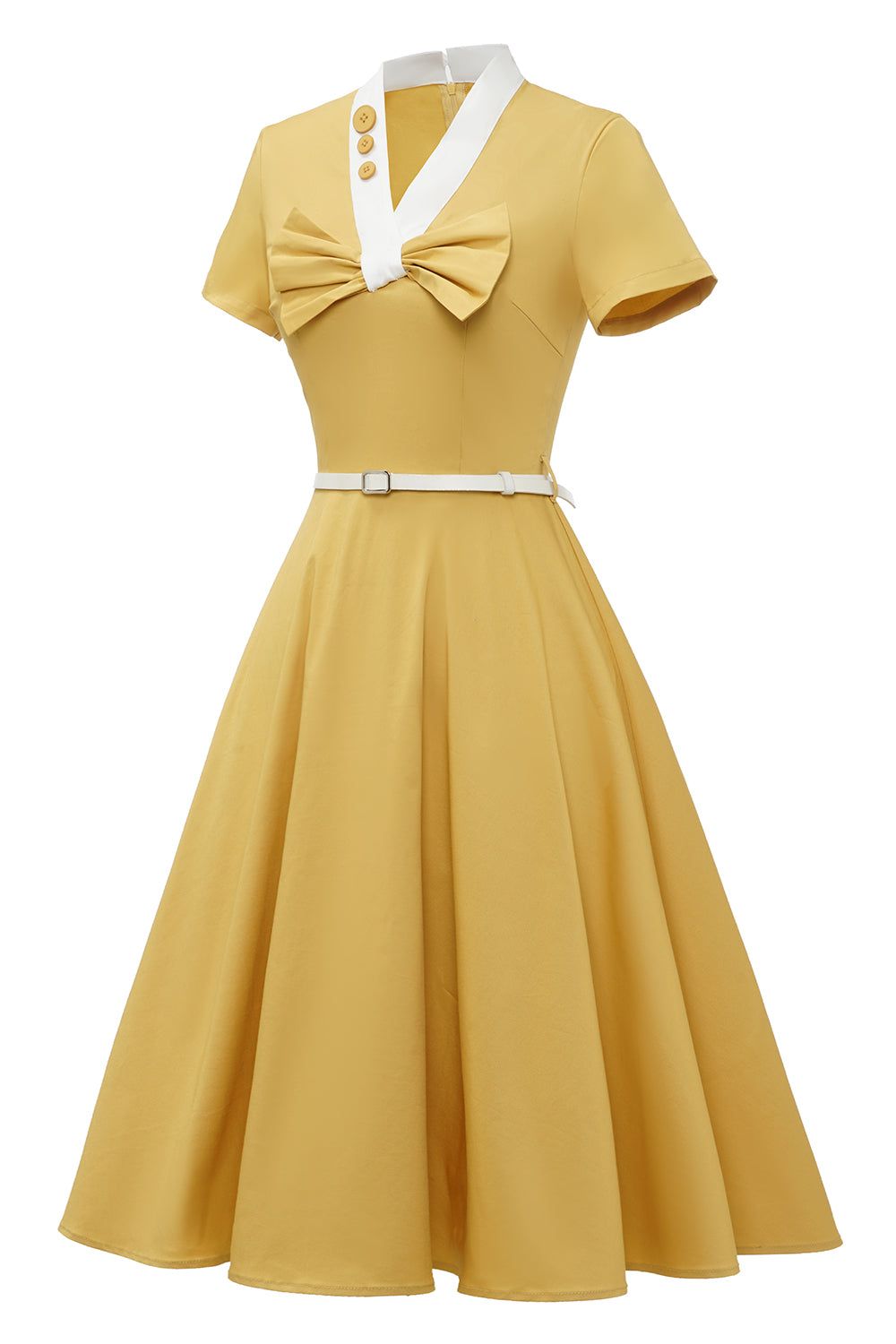 Retro Style Yellow 1950s Dress with Bowknot sold by Zapaka product image thumbnail 3
