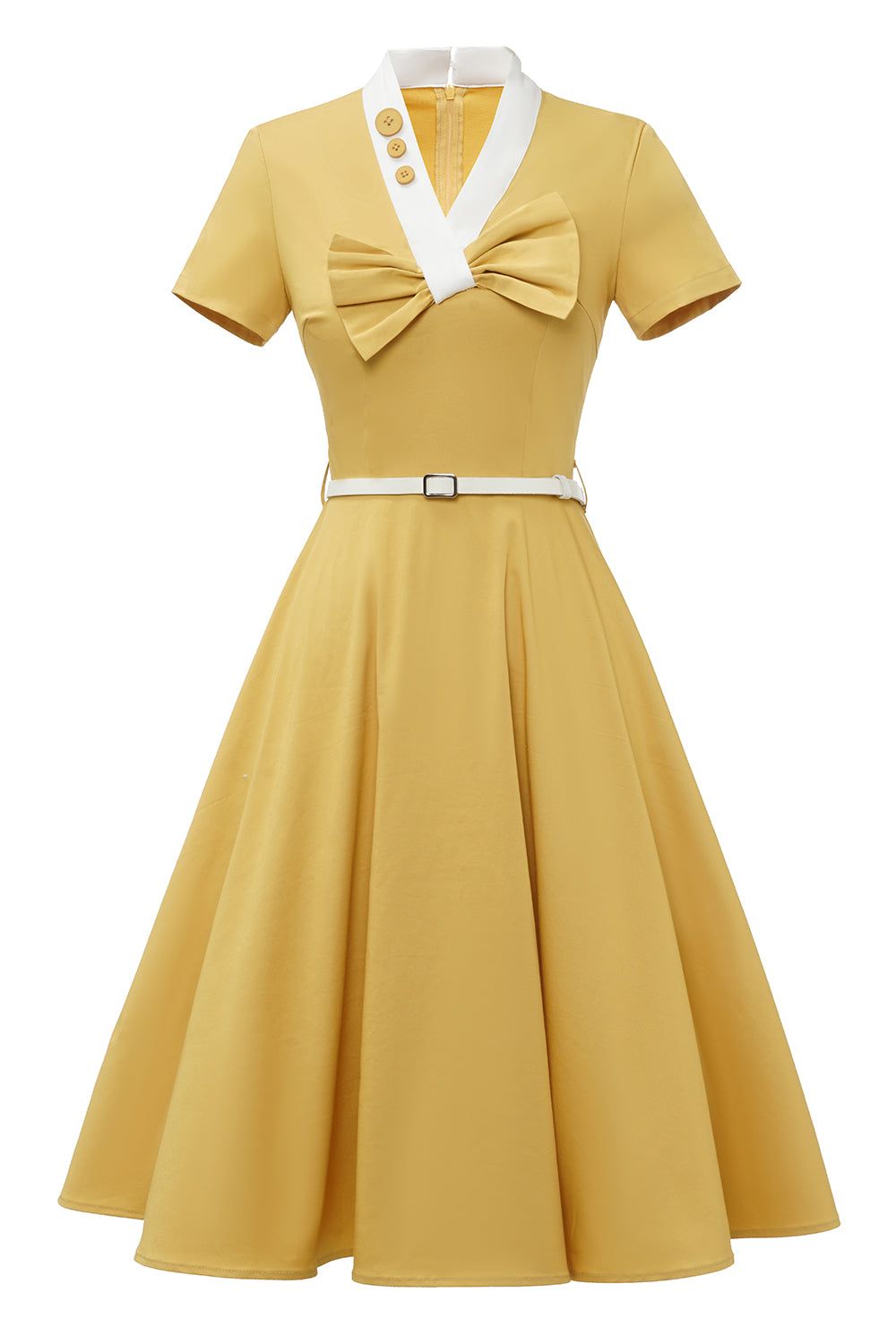 Retro Style Yellow 1950s Dress with Bowknot sold by Zapaka
