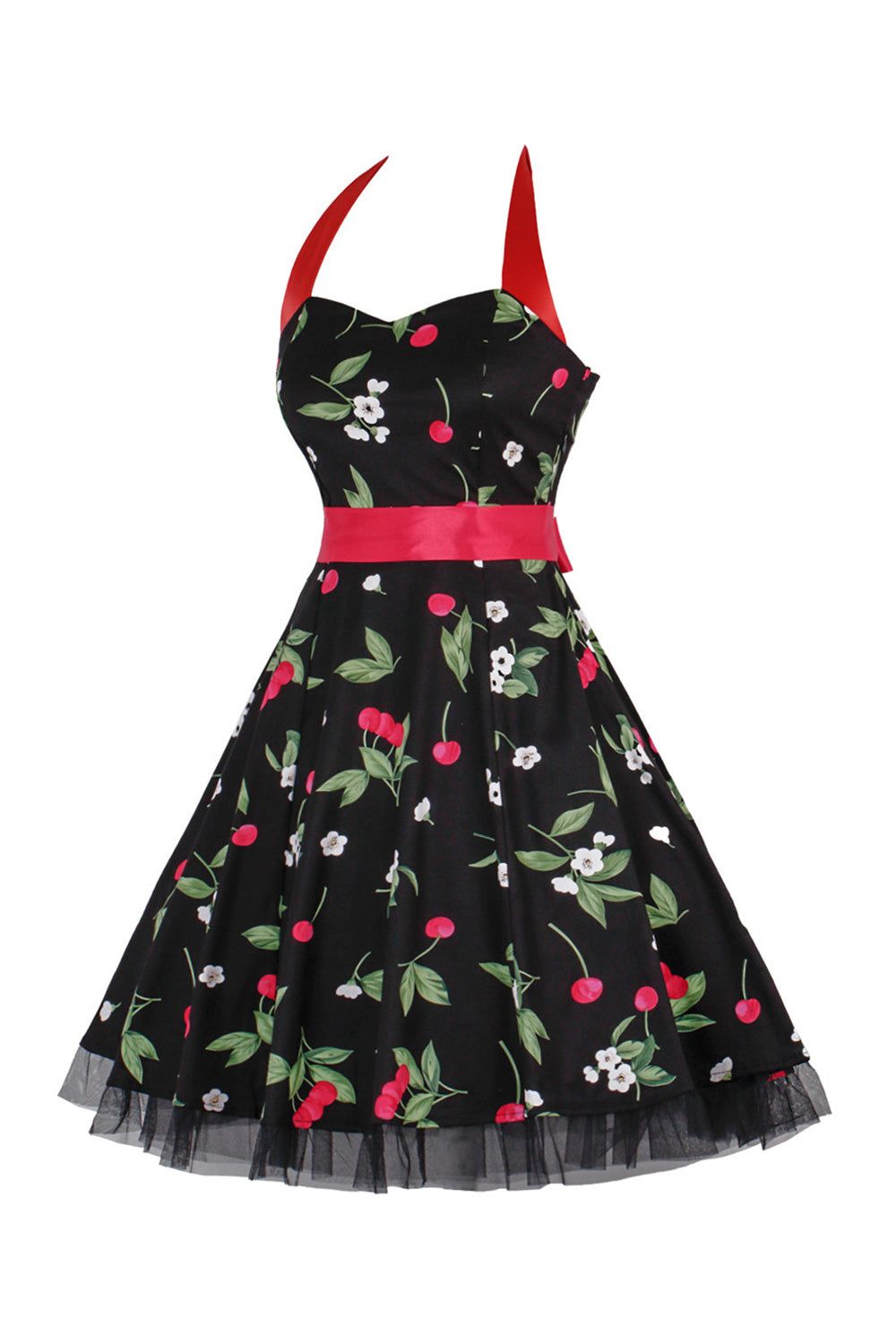 Hepburn Style Halter Tulle Black Printed 1950s Dress sold by Zapaka product image thumbnail 3