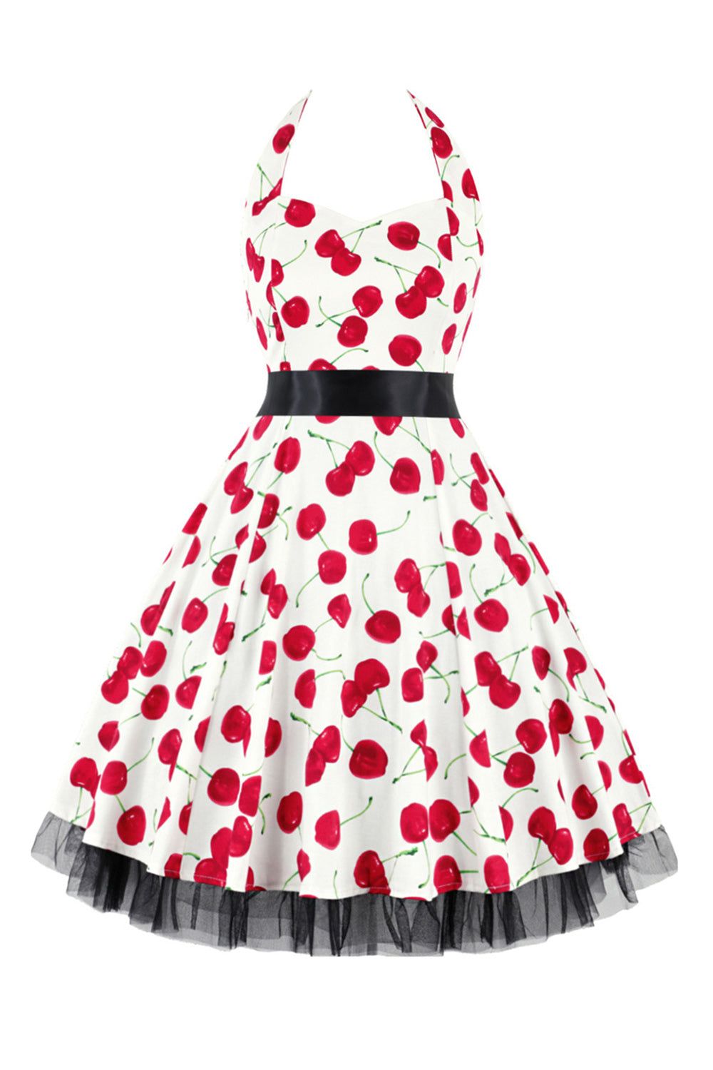 Hepburn Style Halter Tulle Black Printed 1950s Dress sold by Zapaka product image thumbnail 4