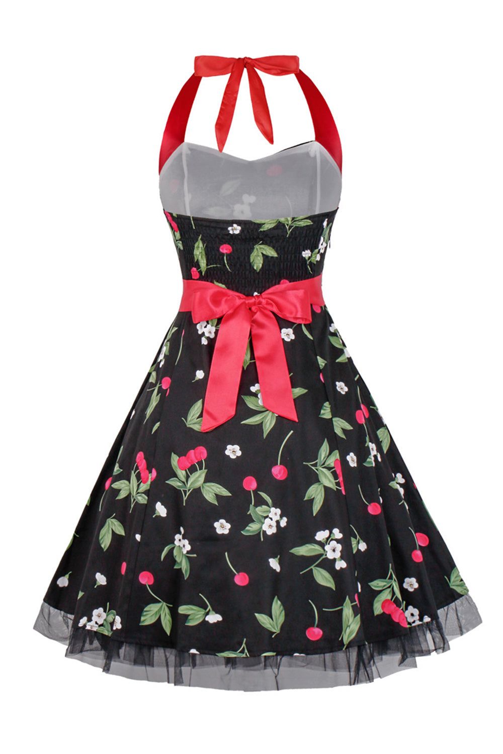 Hepburn Style Halter Tulle Black Printed 1950s Dress sold by Zapaka product image thumbnail 2