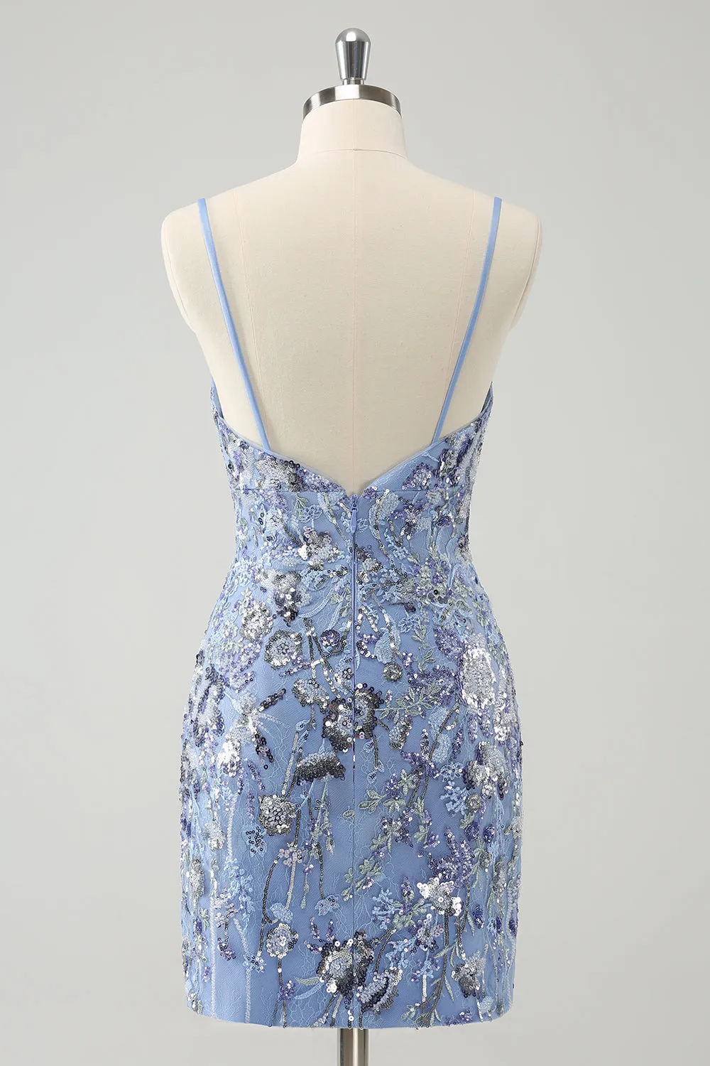 Grey Blue Spaghetti Straps Sequined Tight Homecoming Dress sold by Zapaka product image thumbnail 2