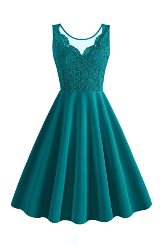 Lake Blue Sleeveless V Neck 1950s Dress sold by Zapaka