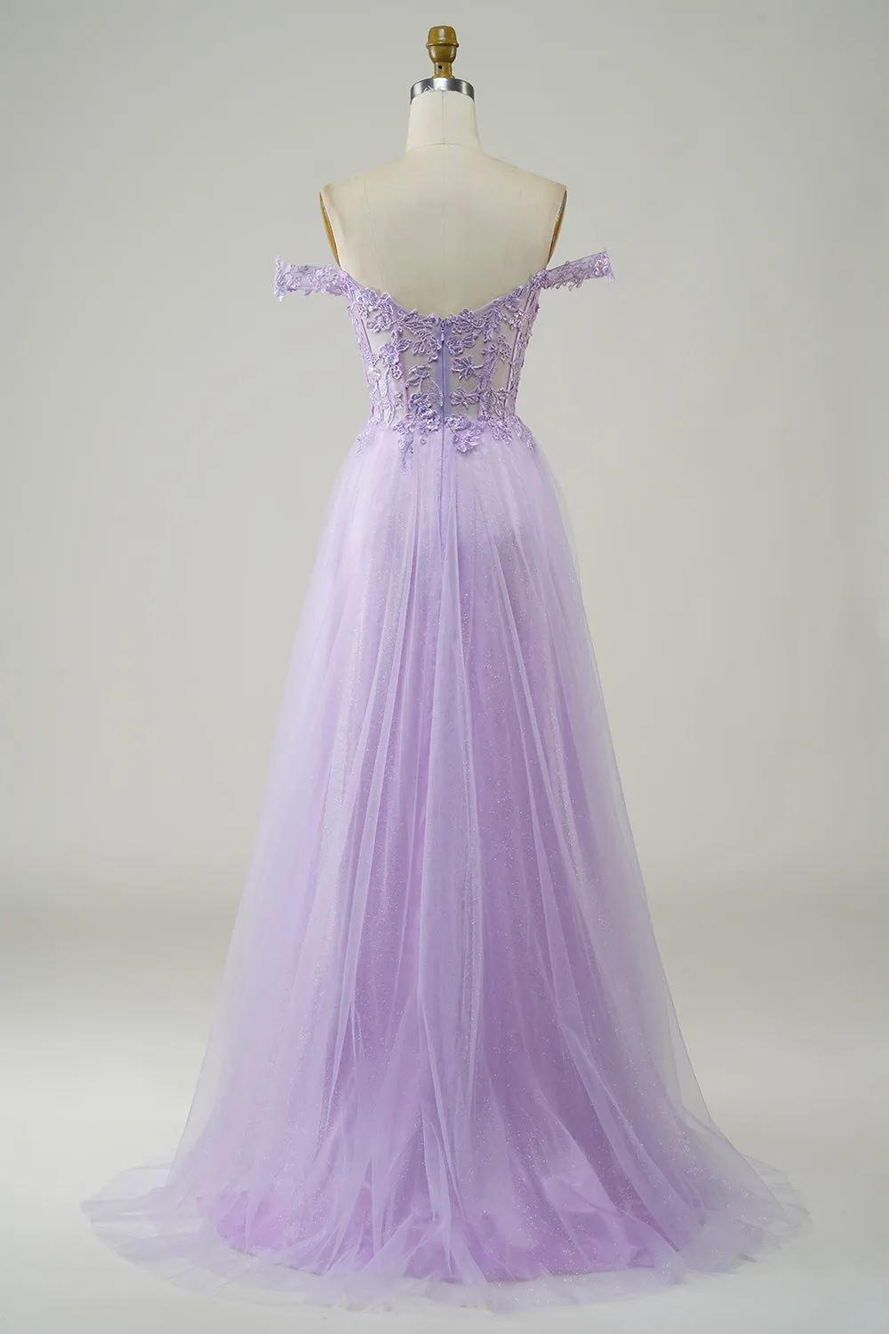 Purple Corset A-Line Long Tulle Prom Dress with Lace sold by Zapaka product image thumbnail 2