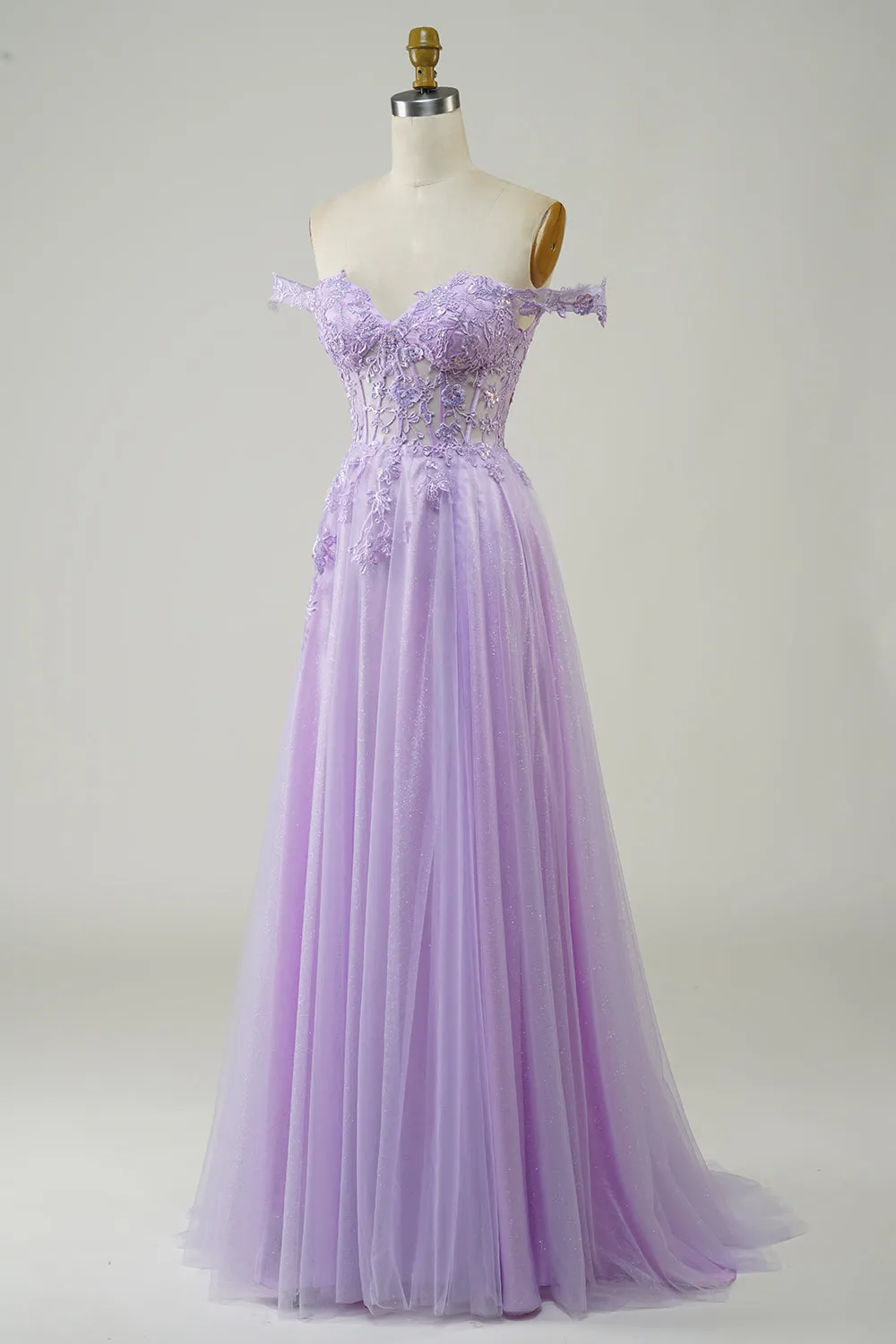 Purple Corset A-Line Long Tulle Prom Dress with Lace sold by Zapaka product image thumbnail 3