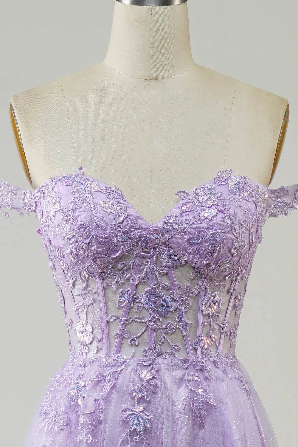 Purple Corset A-Line Long Tulle Prom Dress with Lace sold by Zapaka product image thumbnail 4