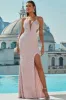 Light Pink Halter Neck Sequined Mermaid Prom Dress sold by Zapaka