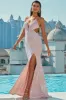Light Pink Halter Neck Sequined Mermaid Prom Dress sold by Zapaka
