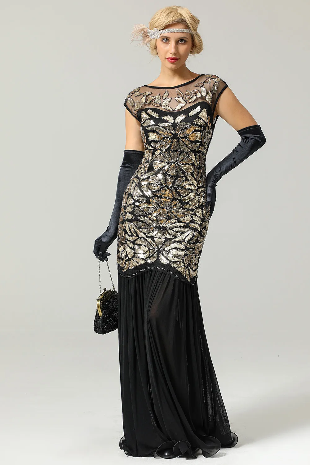 Black Gold Mermaid Flapper Dress sold by Zapaka
