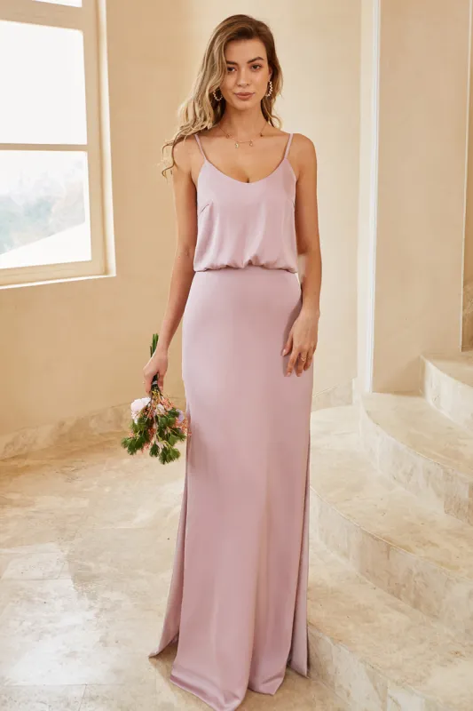 Spaghetti Straps Grey Pink Long Bridesmaid Dress sold by Zapaka