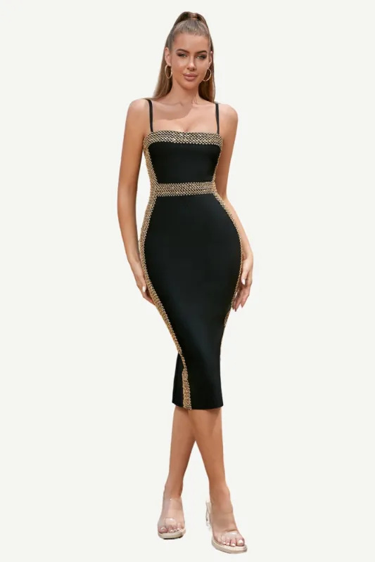 Black Golden Spaghetti Straps Cocktail Dress sold by Zapaka