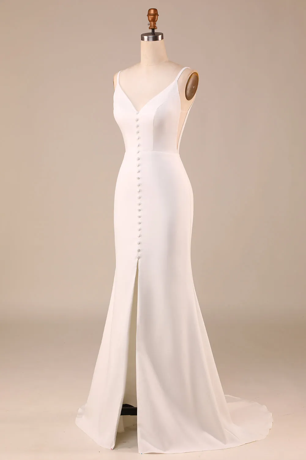 Simple Ivory Mermaid Backless Long Wedding Dress with Slit sold by Zapaka product image thumbnail 3
