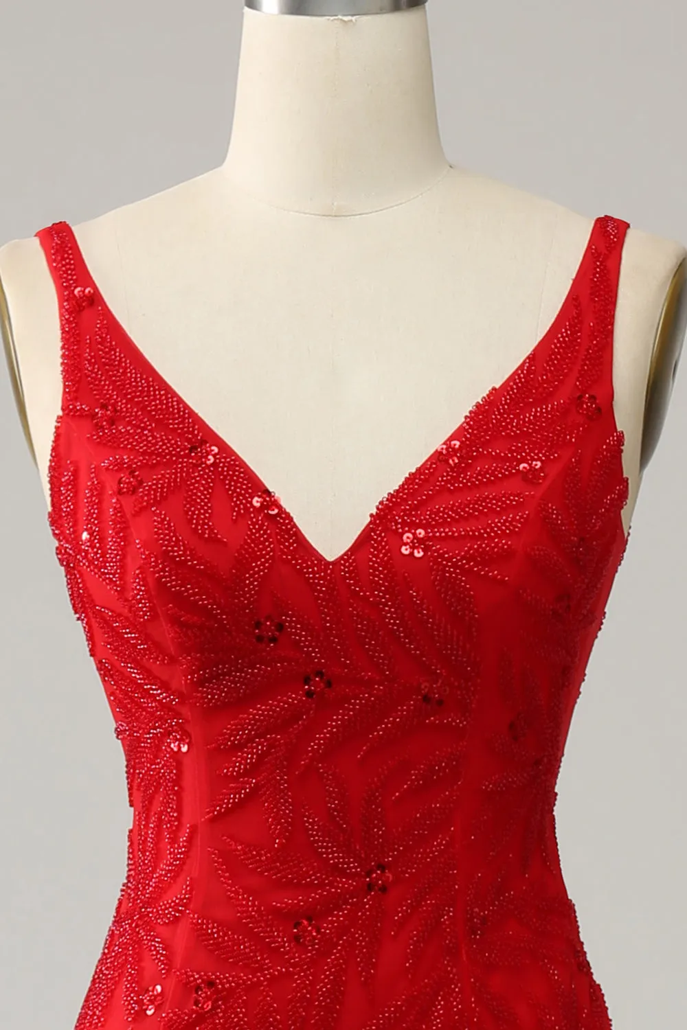 Mermaid V Neck Red Long Prom Dress with Embroidery sold by Zapaka product image thumbnail 5