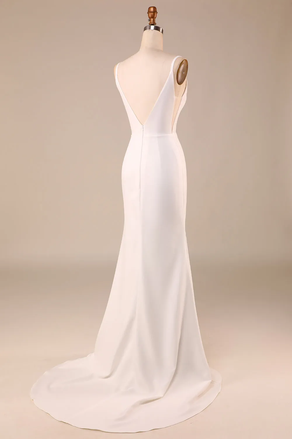 Simple Ivory Mermaid Backless Long Wedding Dress with Slit sold by Zapaka product image thumbnail 2