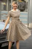 Khaki Green Grid Short Sleeves Vintage 1950s Dress sold by Zapaka
