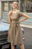 Khaki Green Grid Short Sleeves Vintage 1950s Dress sold by Zapaka