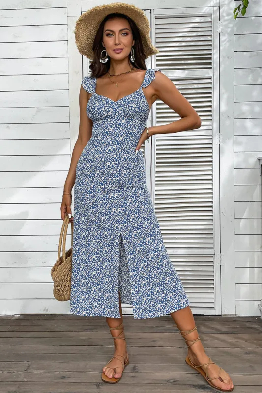 Sweetheart Blue Floral Summer Holiday Dress sold by Zapaka