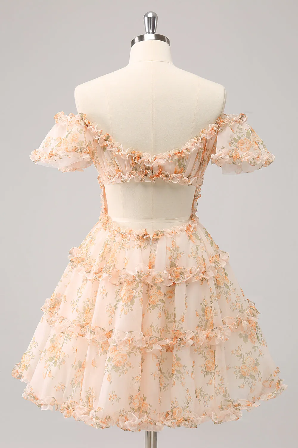 Yellow A-Line Ruffled Tulle Floral Print Homecoming Dress sold by Zapaka product image thumbnail 5