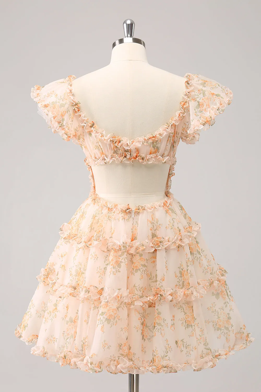 Yellow A-Line Ruffled Tulle Floral Print Homecoming Dress sold by Zapaka product image thumbnail 2