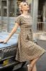 Khaki Green Grid Short Sleeves Vintage 1950s Dress sold by Zapaka