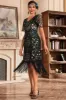 Dark Green V Neck Fringe 1920s Gatsby Dress With Sequins sold by Zapaka