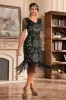Dark Green V Neck Fringe 1920s Gatsby Dress With Sequins sold by Zapaka