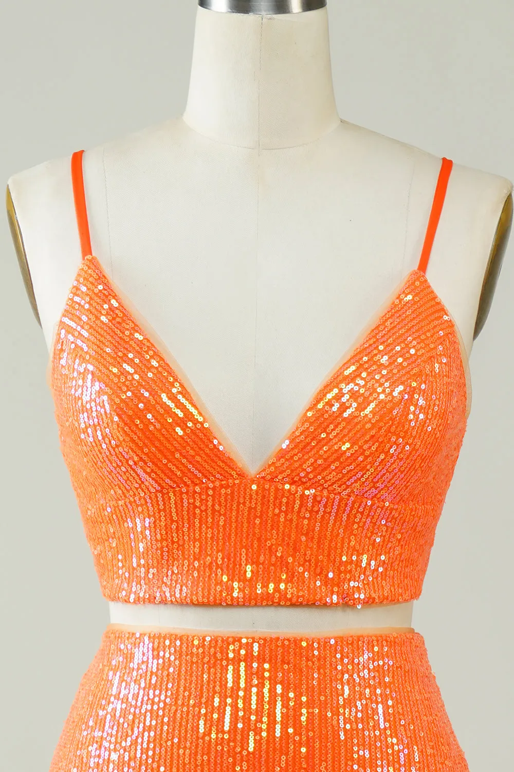 Two Piece Orange Sequins Tight Homecoming Dress sold by Zapaka product image thumbnail 4