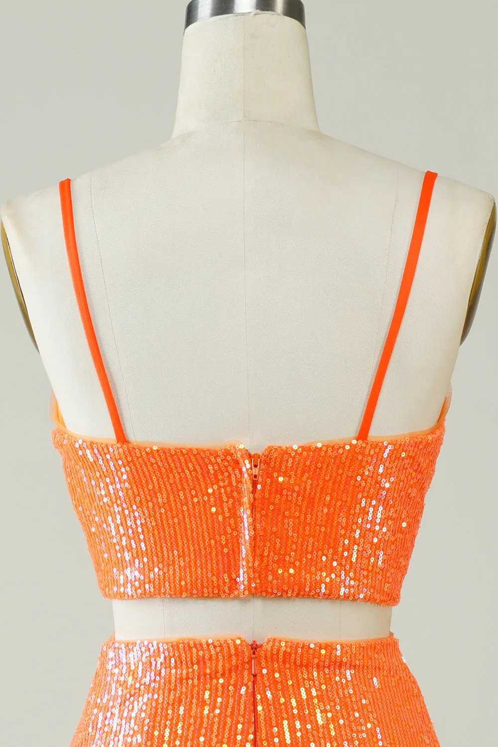 Two Piece Orange Sequins Tight Homecoming Dress sold by Zapaka product image thumbnail 5