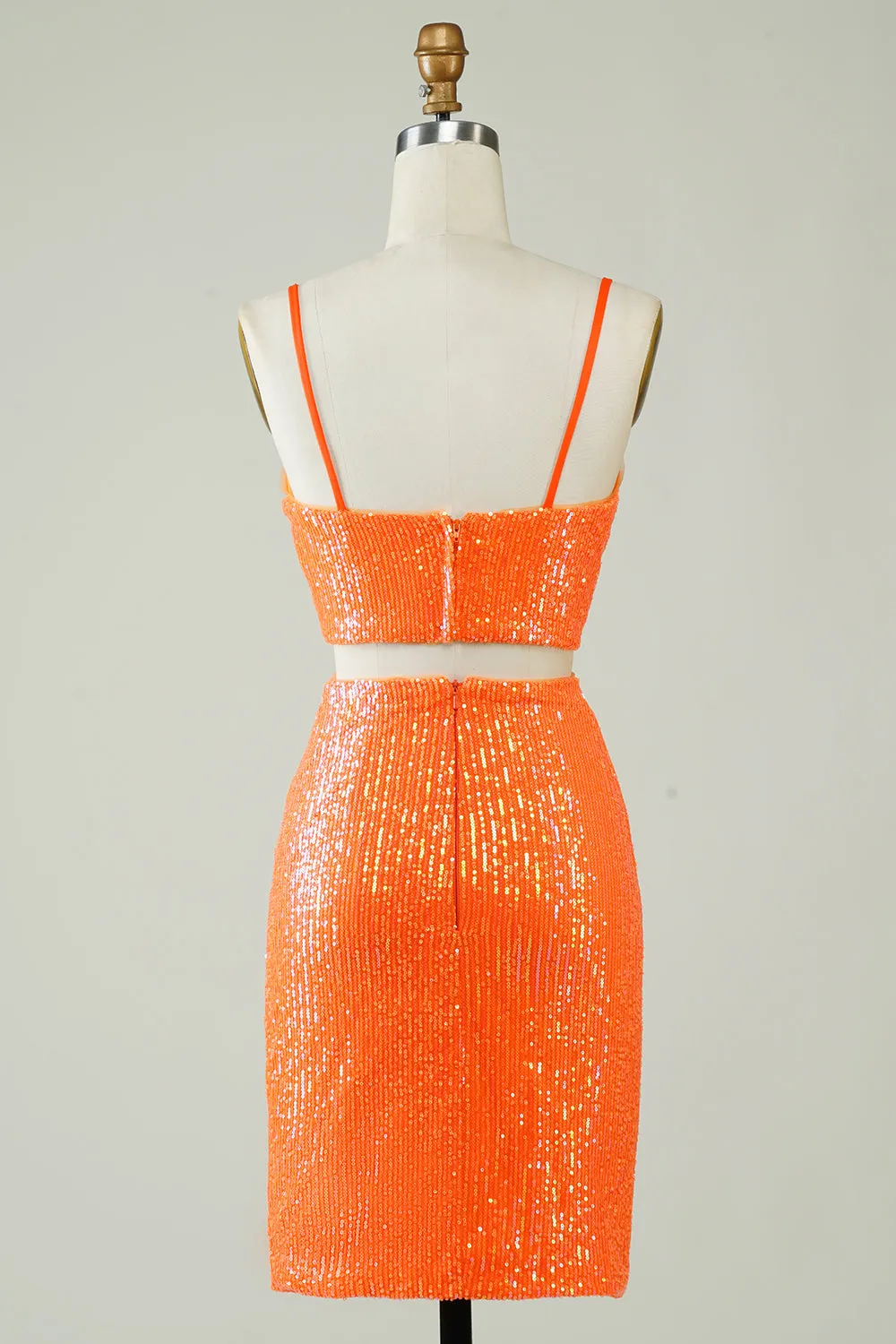 Two Piece Orange Sequins Tight Homecoming Dress sold by Zapaka product image thumbnail 2