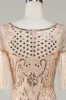 Boat Neck Sequins Champagne Roaring 20s Gatsby Fringed Flapper Dress sold by Zapaka