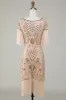 Boat Neck Sequins Champagne Roaring 20s Gatsby Fringed Flapper Dress sold by Zapaka