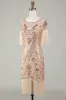 Boat Neck Sequins Champagne Roaring 20s Gatsby Fringed Flapper Dress sold by Zapaka