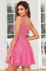 Stylish A Line Spaghetti Straps Pink Short Homecoming Dress with Appliques sold by Zapaka