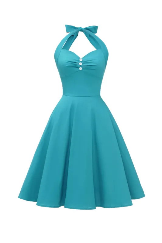 Halter Blue Vintage Dress with Bowknot sold by Zapaka