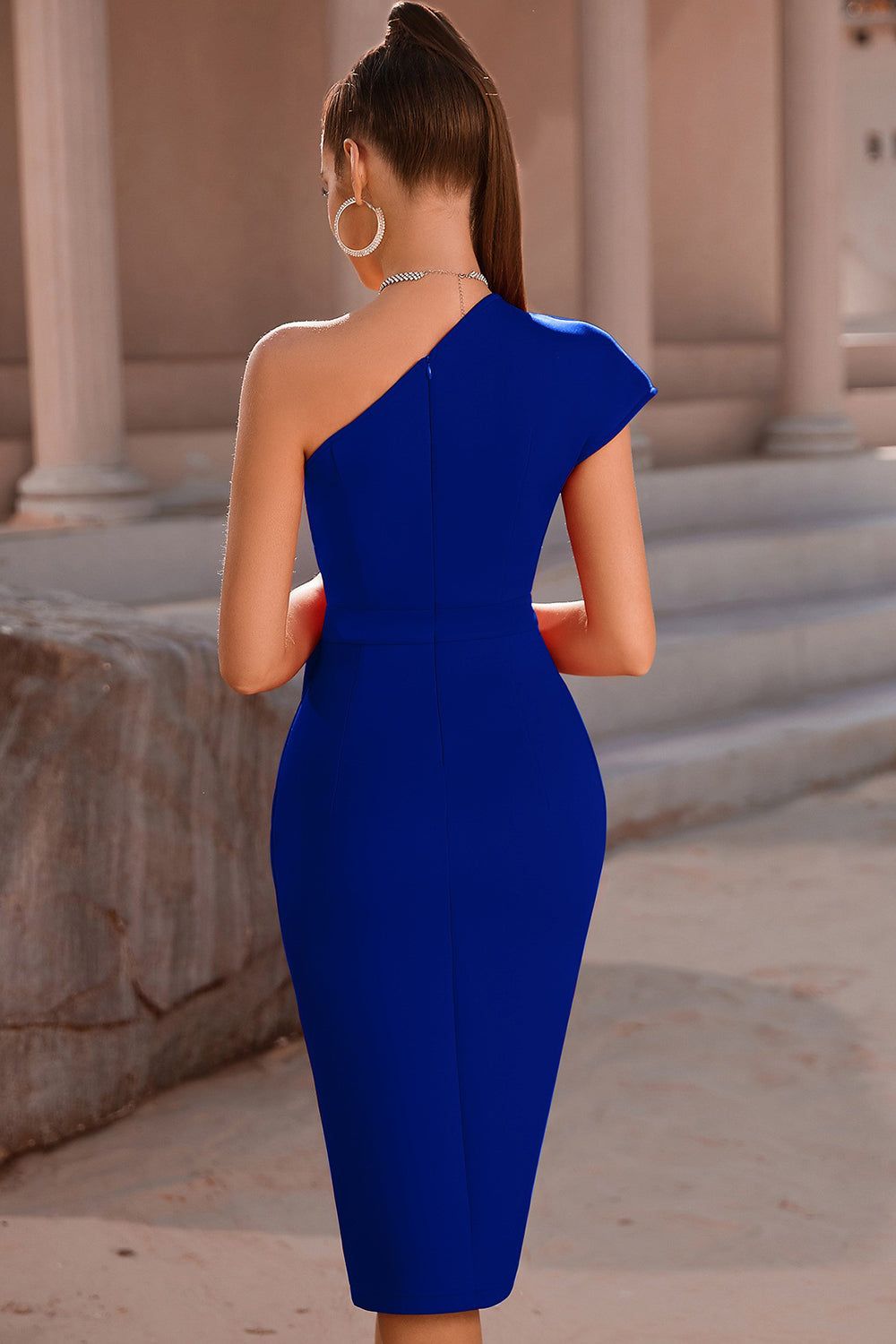 One Shoulder White Bodycon Cocktail Dress sold by Zapaka product image thumbnail 5