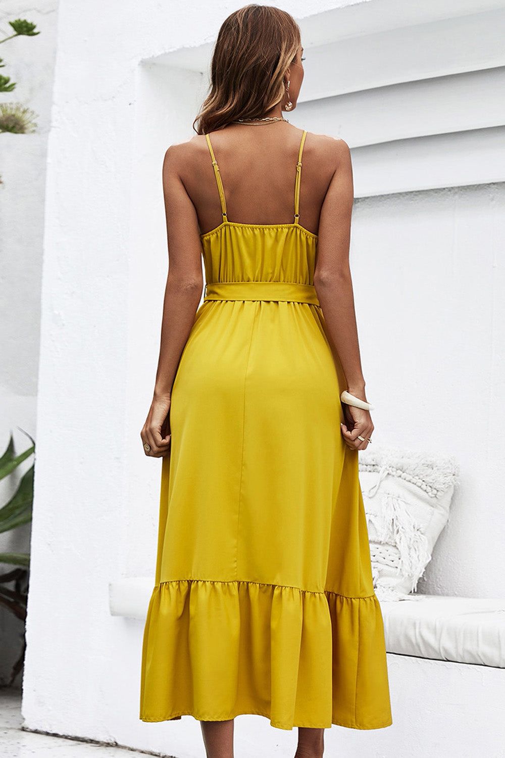 Halter Neck Yellow Holiday Dress with Belt sold by Zapaka product image thumbnail 2