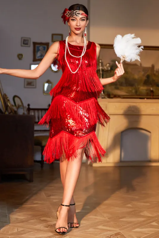 Red Fringed Roaring 20s Sequins Dress sold by Zapaka