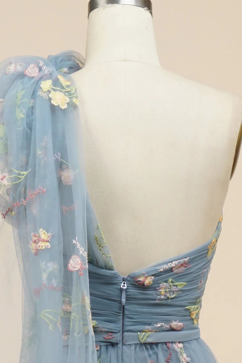 A-Line Grey Blue Long Prom Dress With Embroidery sold by Zapaka product image thumbnail 5