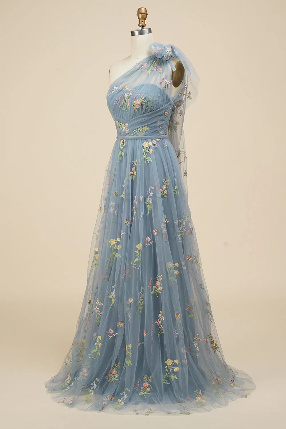 A-Line Grey Blue Long Prom Dress With Embroidery sold by Zapaka product image thumbnail 3