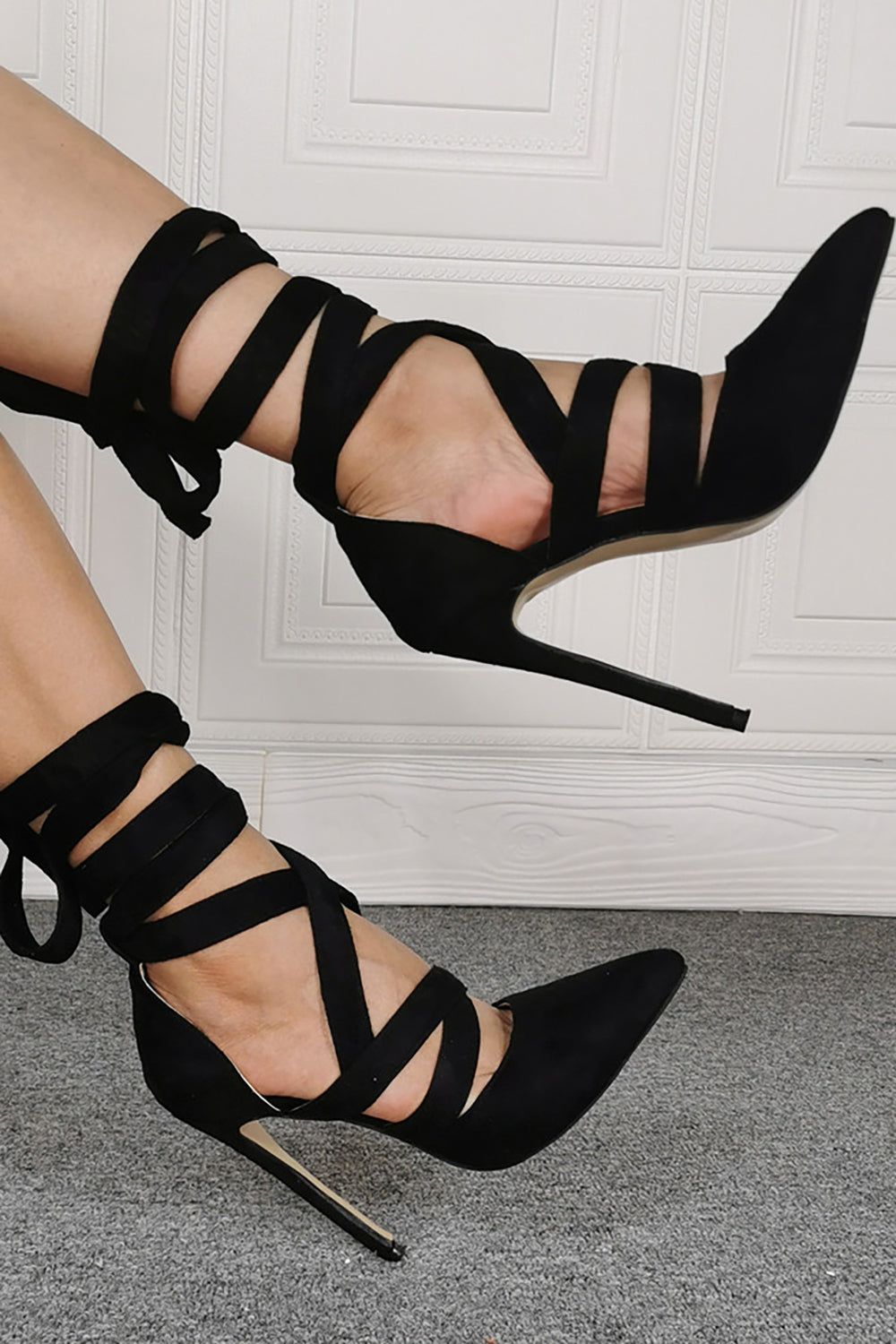 Pointed Toe Black Strappy High Heels sold by Zapaka