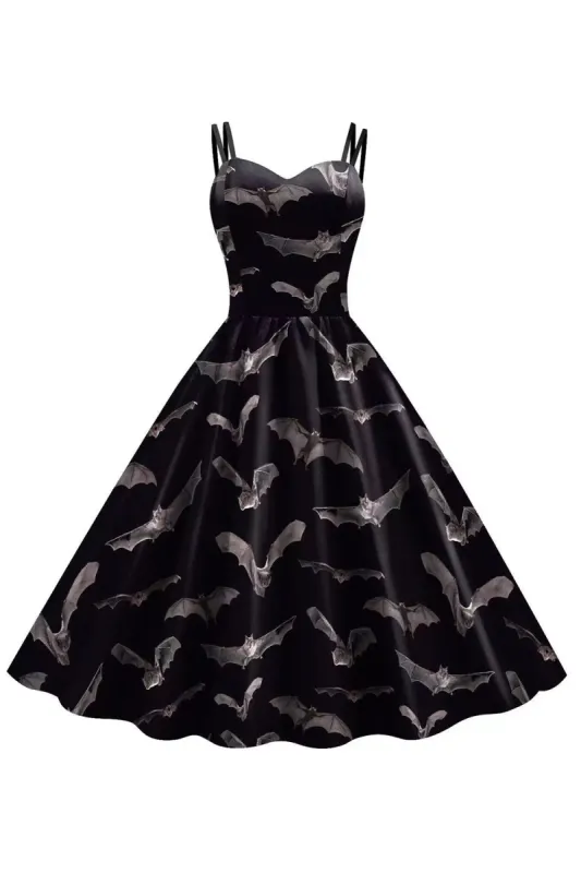 Bat Embroidery Halloween Black Vintage Dress sold by Zapaka