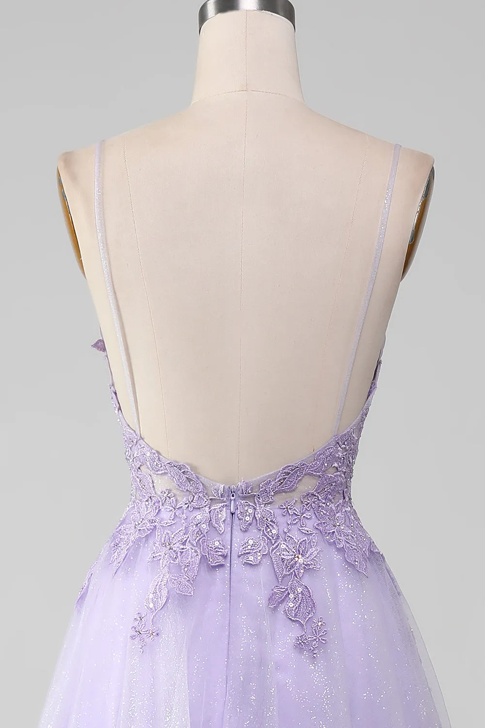 Sparkly Light Purple A-Line Spaghetti Straps Long Prom Dress With Beading sold by Zapaka product image thumbnail 5