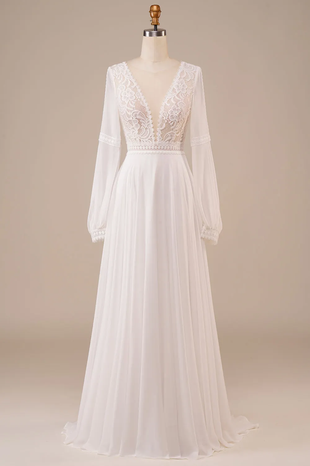 Long Sleeves Ivory Wedding Dress with Lace sold by Zapaka
