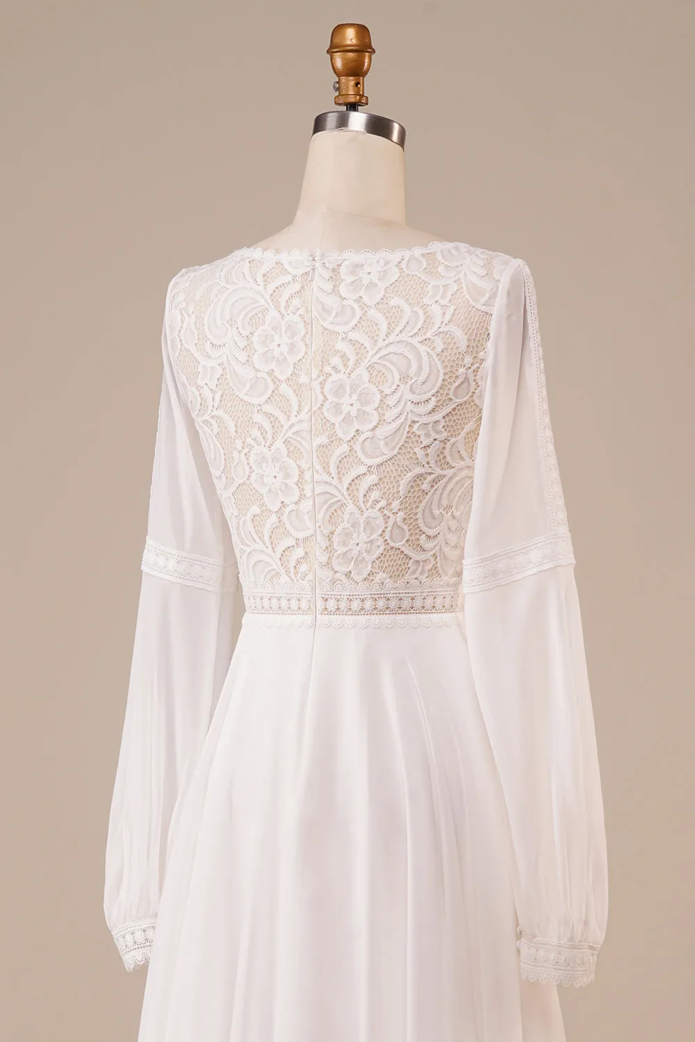 Long Sleeves Ivory Wedding Dress with Lace sold by Zapaka product image thumbnail 5