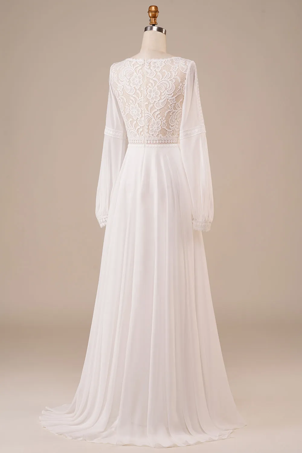 Long Sleeves Ivory Wedding Dress with Lace sold by Zapaka product image thumbnail 2