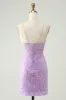 Sparkly Lilac Sequins Bodycon Mini Homecoming Dress with Slit sold by Zapaka