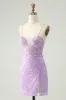 Sparkly Lilac Sequins Bodycon Mini Homecoming Dress with Slit sold by Zapaka