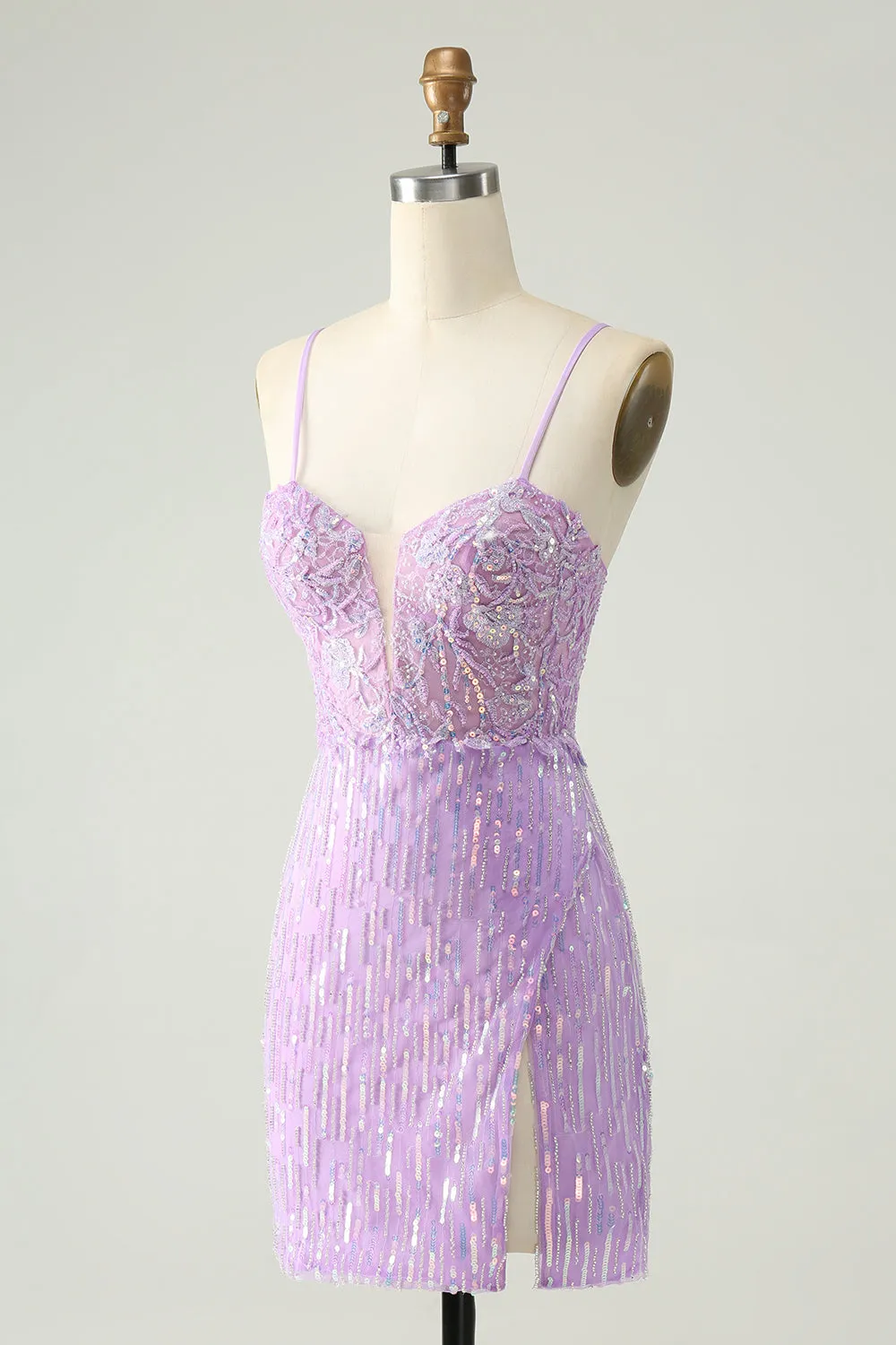 Sparkly Lilac Sequins Bodycon Mini Homecoming Dress with Slit sold by Zapaka product image thumbnail 3