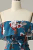 Dark Blue Floral Boho Chiffon Long Bridesmaid Dress sold by Zapaka
